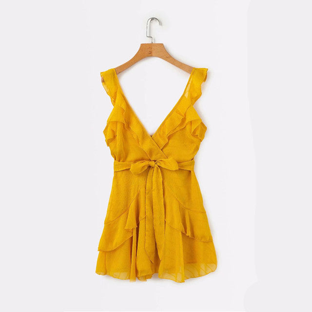 Cross-border European and American women's ruffled waist tied tie skirt Amazon AliExpress Ebay harness dress