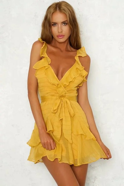 Cross-border European and American women's ruffled waist tied tie skirt Amazon AliExpress Ebay harness dress