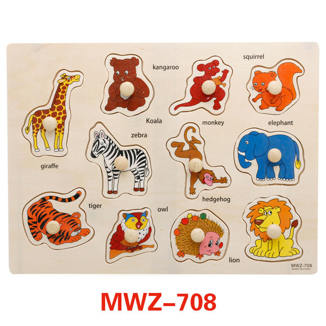 Factory direct wooden hand grab board 3D three-dimensional puzzle early education puzzle children digital shape cognitive puzzle toy