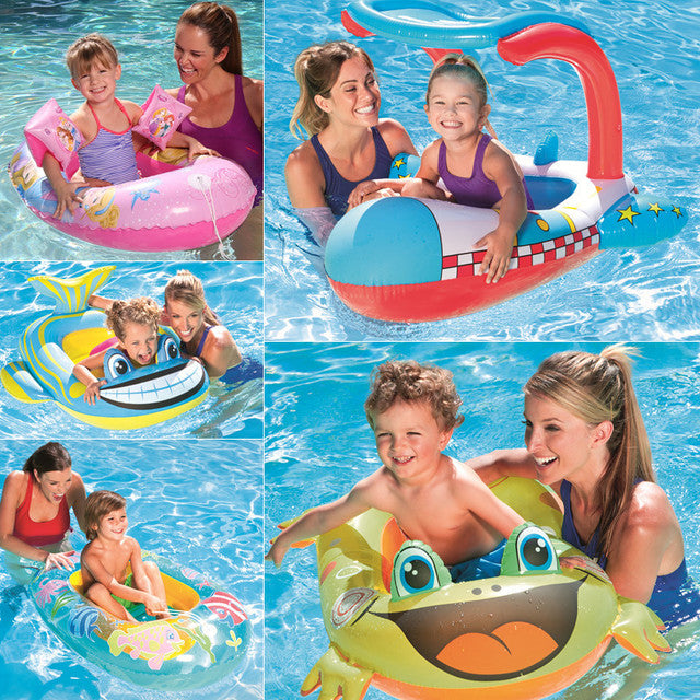 Children's inflatable boat with handle water floating seat type swimming ring cartoon seat ring awning sunscreen