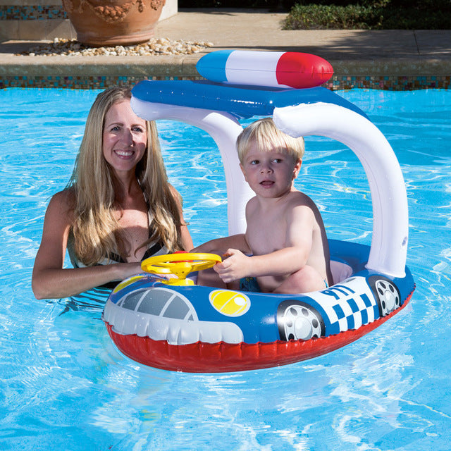 Children's inflatable boat with handle water floating seat type swimming ring cartoon seat ring awning sunscreen
