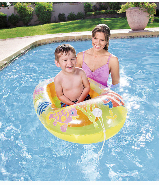 Children's inflatable boat with handle water floating seat type swimming ring cartoon seat ring awning sunscreen