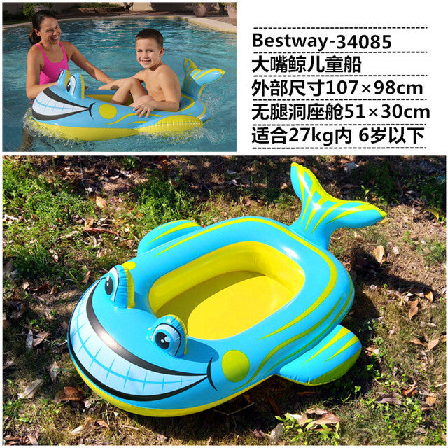 Children's inflatable boat with handle water floating seat type swimming ring cartoon seat ring awning sunscreen