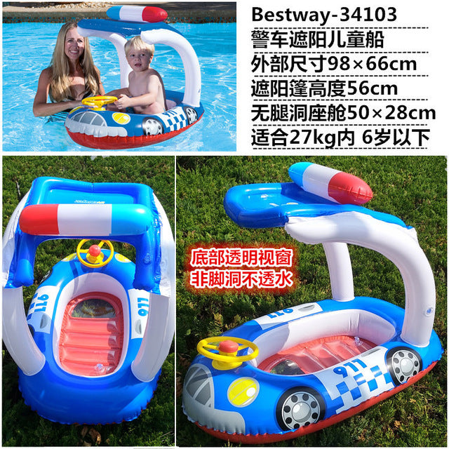 Children's inflatable boat with handle water floating seat type swimming ring cartoon seat ring awning sunscreen