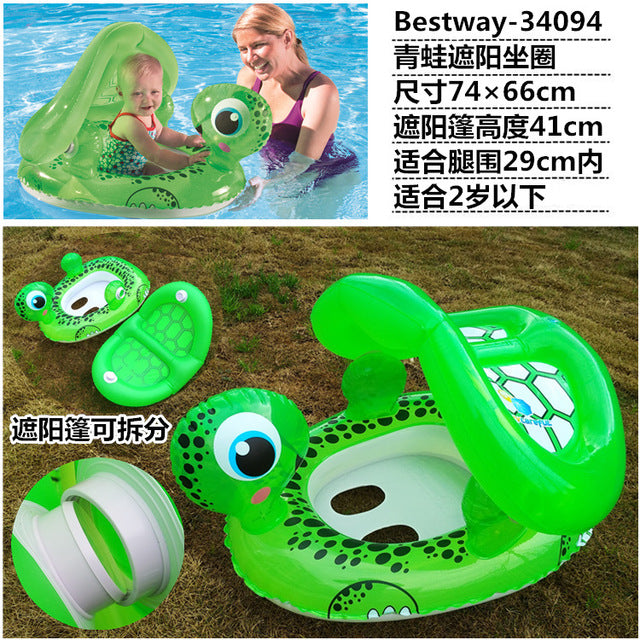 Children's inflatable boat with handle water floating seat type swimming ring cartoon seat ring awning sunscreen
