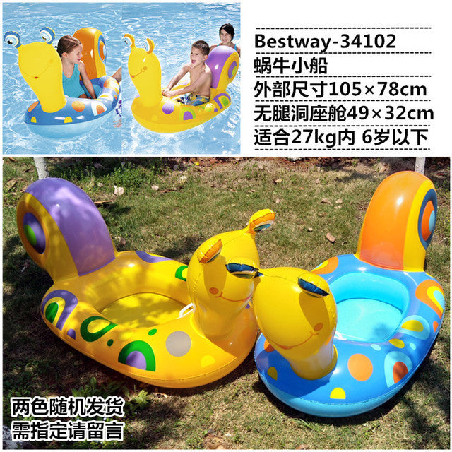 Children's inflatable boat with handle water floating seat type swimming ring cartoon seat ring awning sunscreen