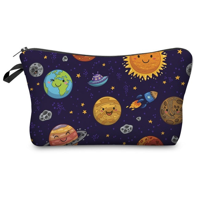 Xindian digital printing cosmetic bag cartoon earth pattern clutch bag ladies multifunctional travel storage bag