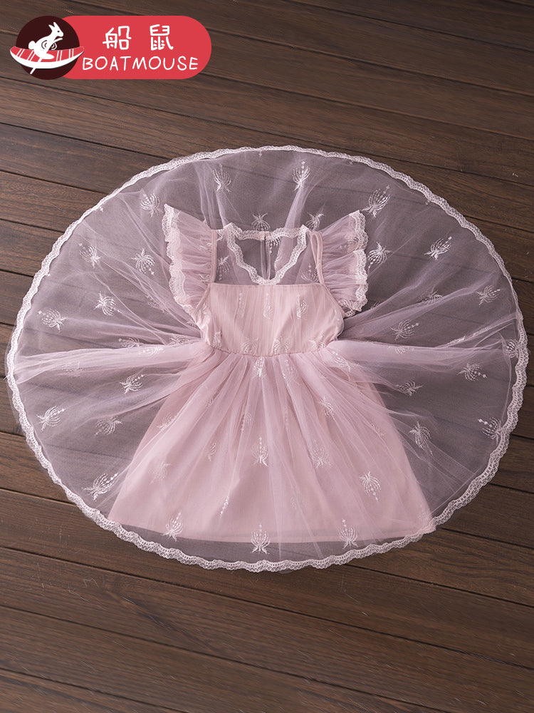 船鼠女童连衣裙宝宝夏装2019新款韩版露背蕾丝儿童公主裙女孩裙子