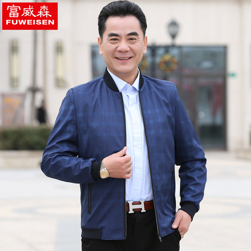 春季中年男士夹克休闲棒球领爸爸春装外套男中老年春秋季薄款上衣