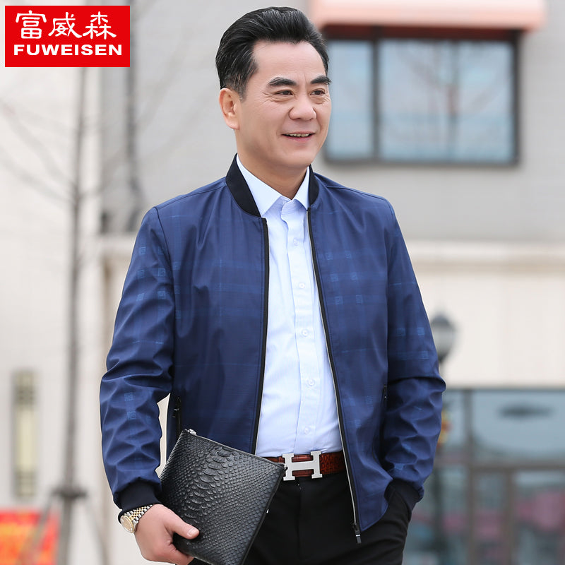 春季中年男士夹克休闲棒球领爸爸春装外套男中老年春秋季薄款上衣