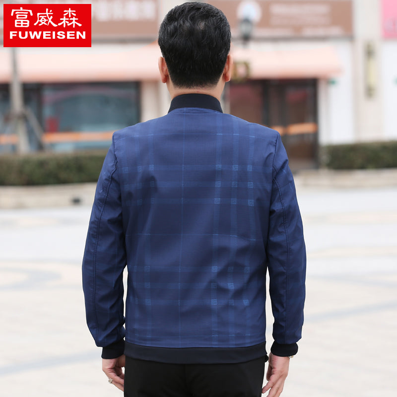 春季中年男士夹克休闲棒球领爸爸春装外套男中老年春秋季薄款上衣