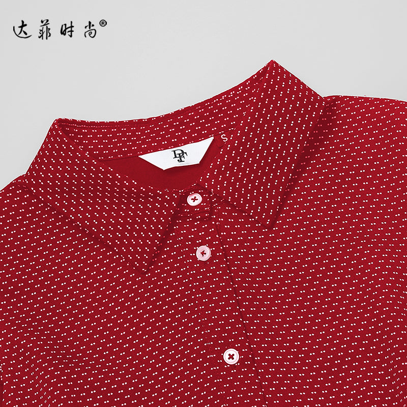 夏装2019新款女装红色衬衫长裙气质复古收腰裙子显瘦中长款连衣裙