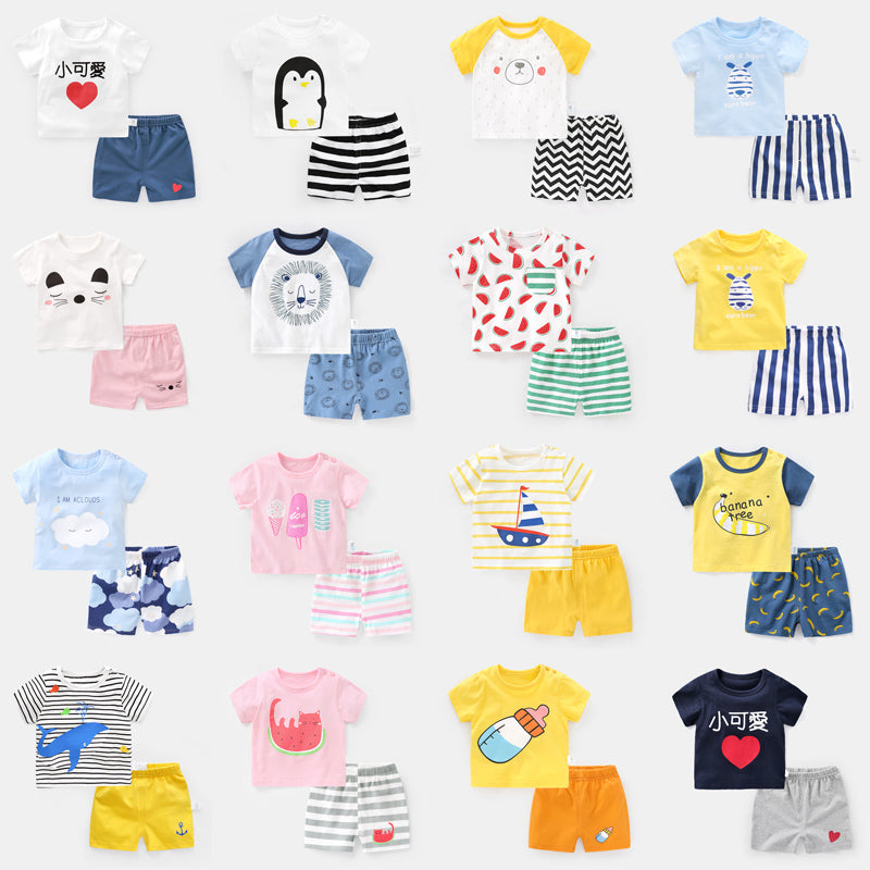 婴儿衣服纯棉短袖套装儿童夏装幼儿男童女宝宝外出服两件套Y4606