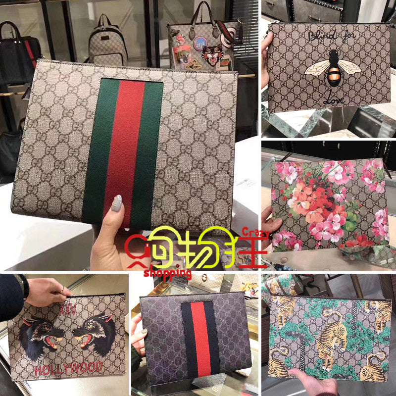 代购 代购GUCCI古奇男包双G手拿包小蜜蜂休闲商务男女经典帆布公文钱包