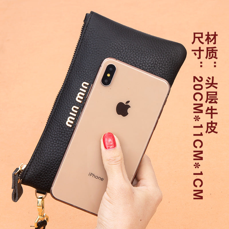 真皮手拿包女钱包长款2019新款简约时尚手包零钱包皮夹小包手抓包