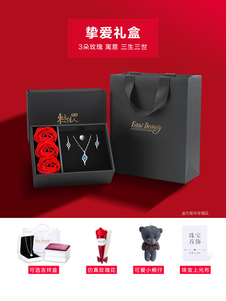 天然紫水晶纯银首饰品套装女项链耳环三件套520情人节礼物送女友