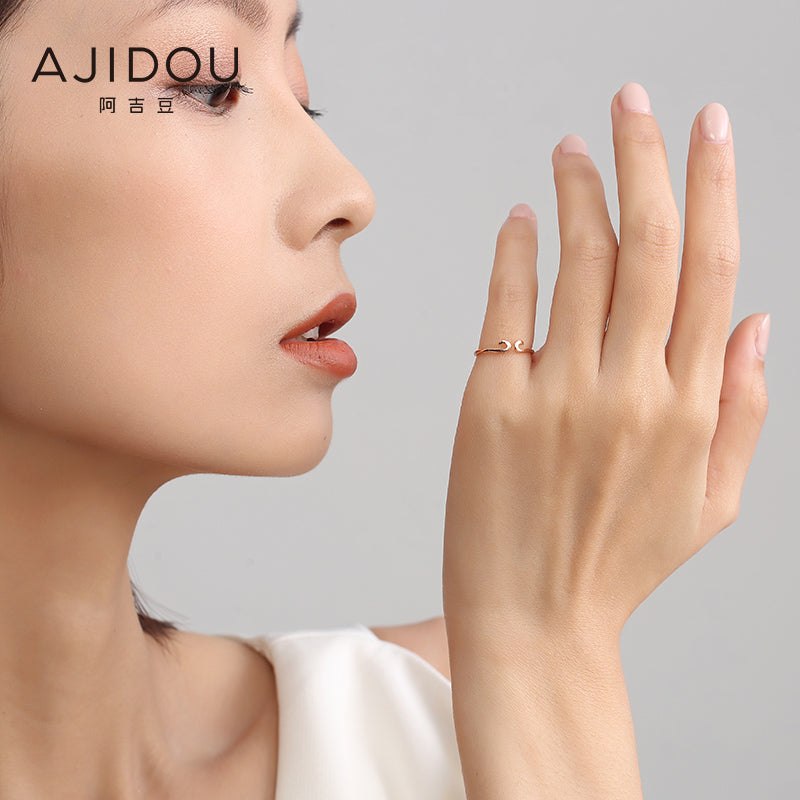 阿吉豆镶钻紧箍咒开口戒指 时尚甜美指环可微调开口戒指流行饰品