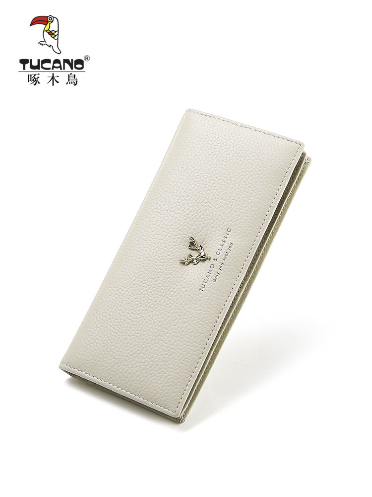 啄木鸟钱包新款牛皮钱包女长款薄小清新日韩简约时尚个性真皮钱夹