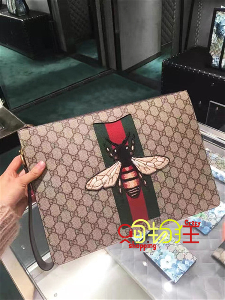 代购 代购GUCCI古奇男包双G手拿包小蜜蜂休闲商务男女经典帆布公文钱包