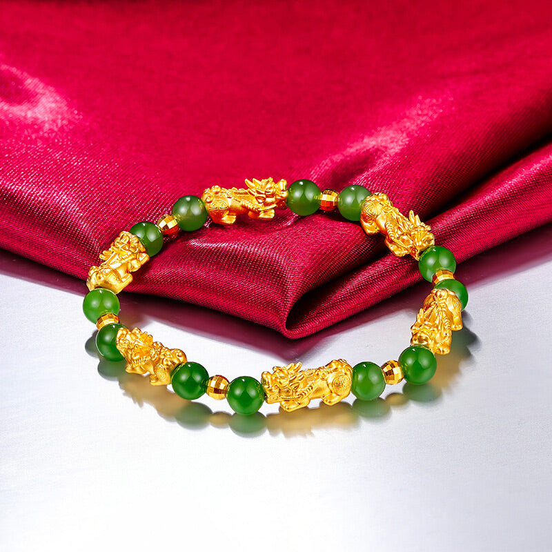 宝蒂兹 黄金手链 貔貅链手女 足金转运珠碧玉手串首饰 生日礼物