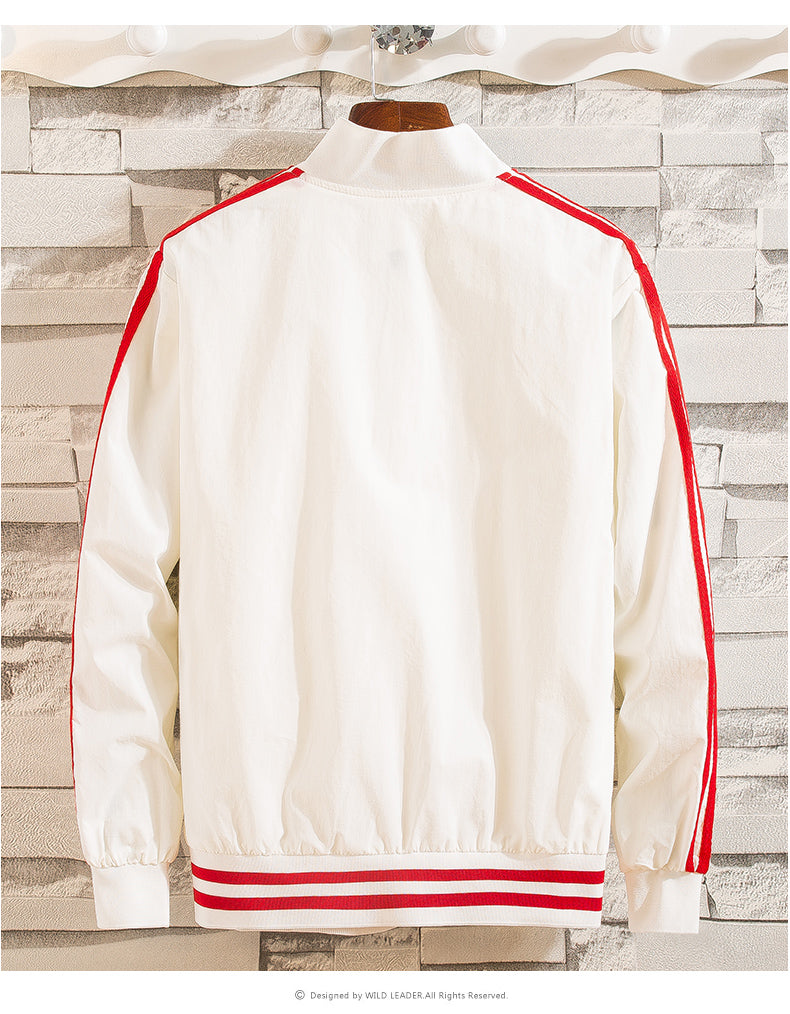 春秋季外套男士新款韩版潮流学生两条杠白色夹克棒球服薄款衣服男