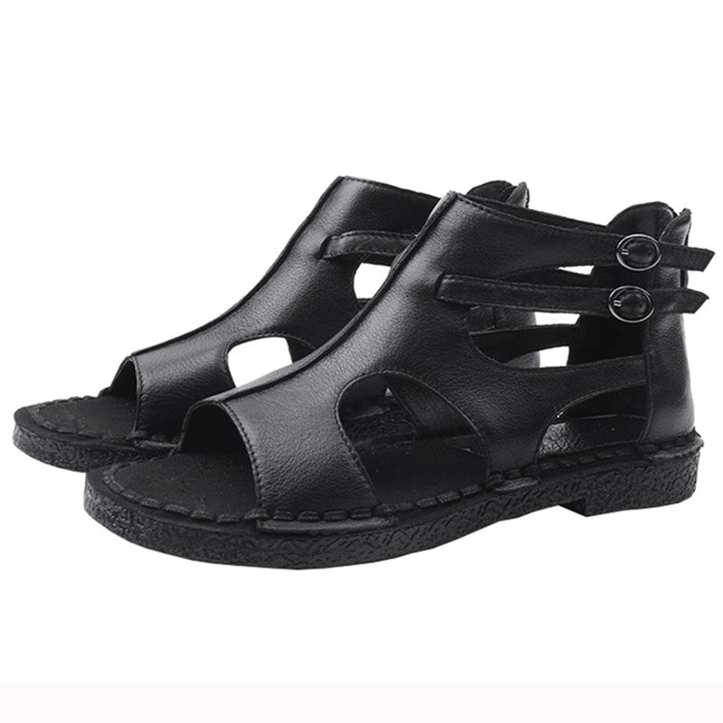 夏季新款真皮女凉鞋民族风手工时尚复古平底百搭休闲舒适平跟露趾