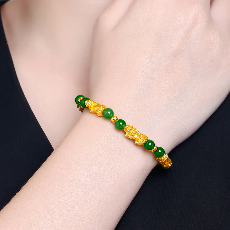 宝蒂兹 黄金手链 貔貅链手女 足金转运珠碧玉手串首饰 生日礼物