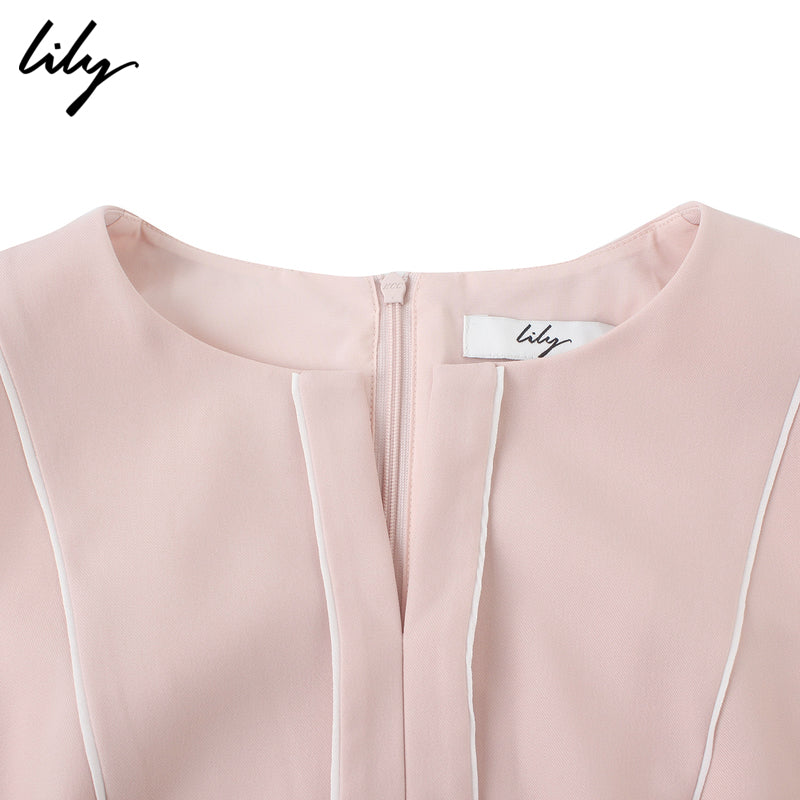 预售Lily2019夏新款女装时尚气质粉色收腰无袖修身通勤连衣裙7952