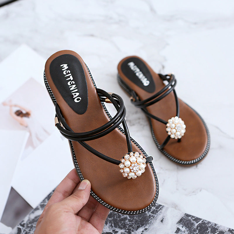 凉鞋女夏2019新款百搭chic鞋子复古女罗马平底坡跟韩版网红仙女风