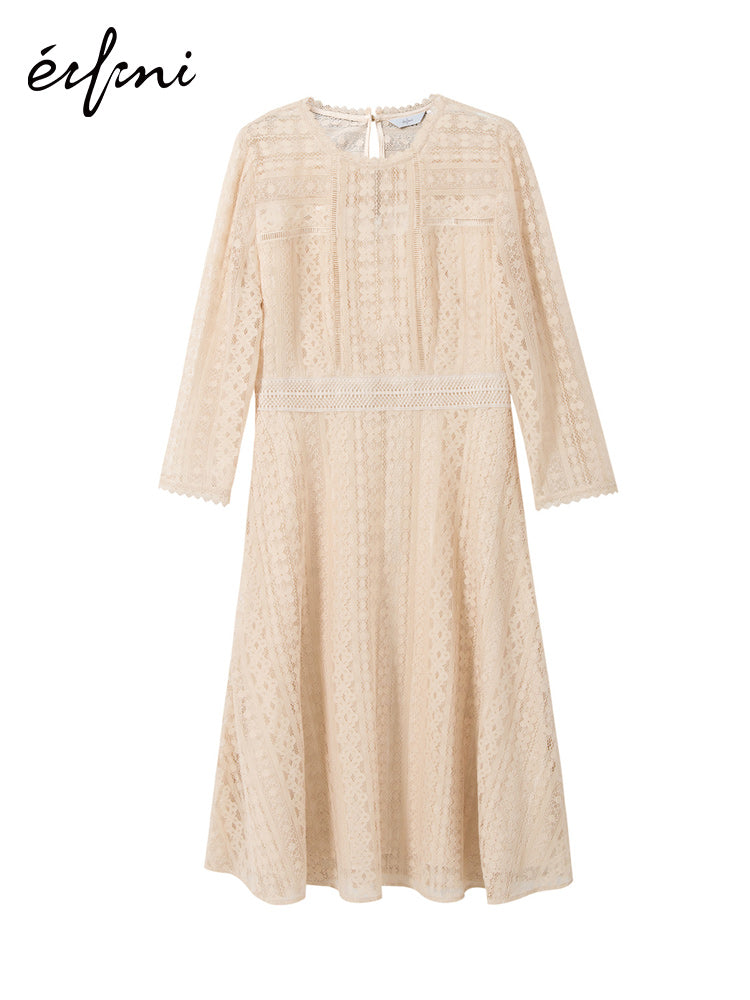 何穗同款伊芙丽裙子2019夏装新款流行复古裙高腰中袖蕾丝连衣裙女