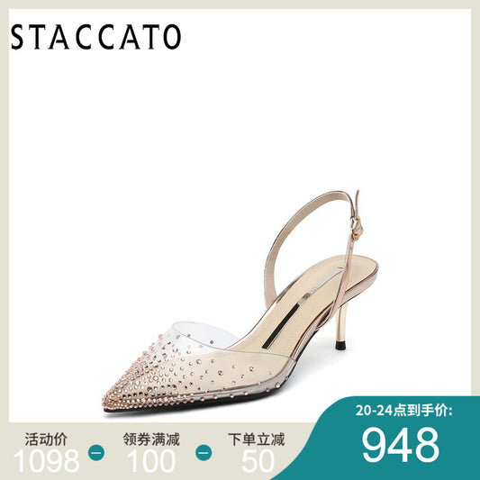 思加图2019春季新款时尚细高跟水钻仙女风凉鞋子女ins潮B2202AH9