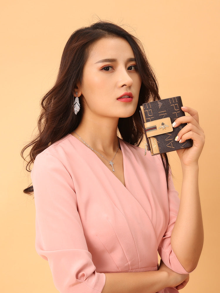 卓梵阿玛尼钱包女短款ins2019新款多功能女士简约折叠零钱卡包小