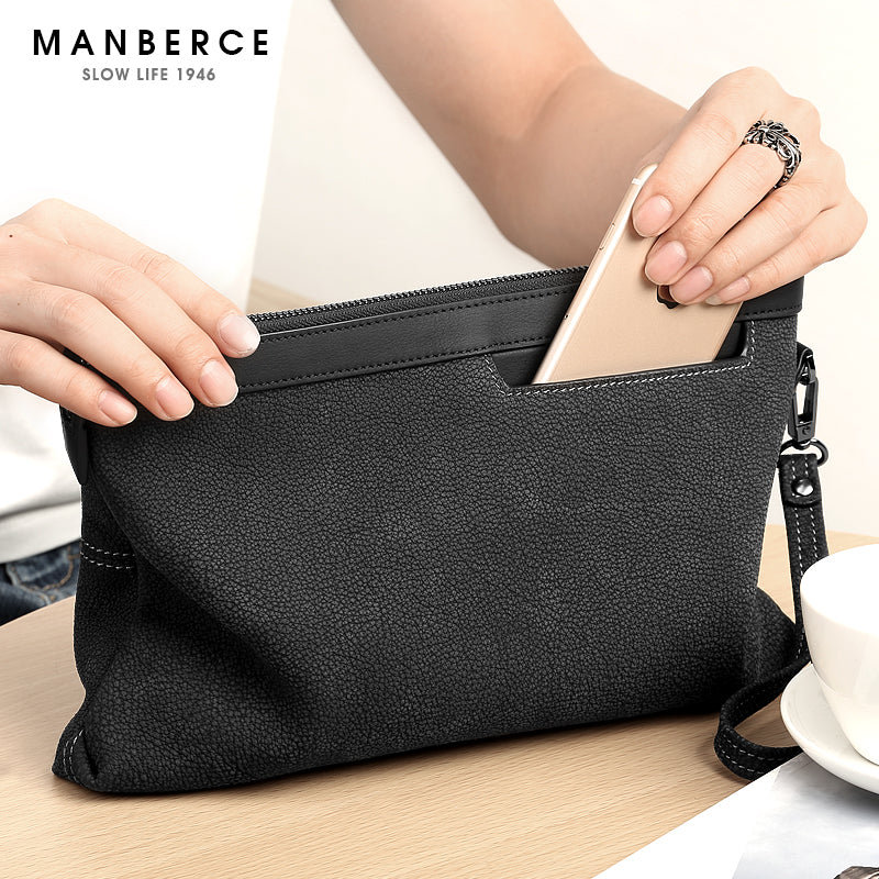 曼伯斯2019新款潮手包男真皮男包休闲手抓包男士手拿包时尚信封包