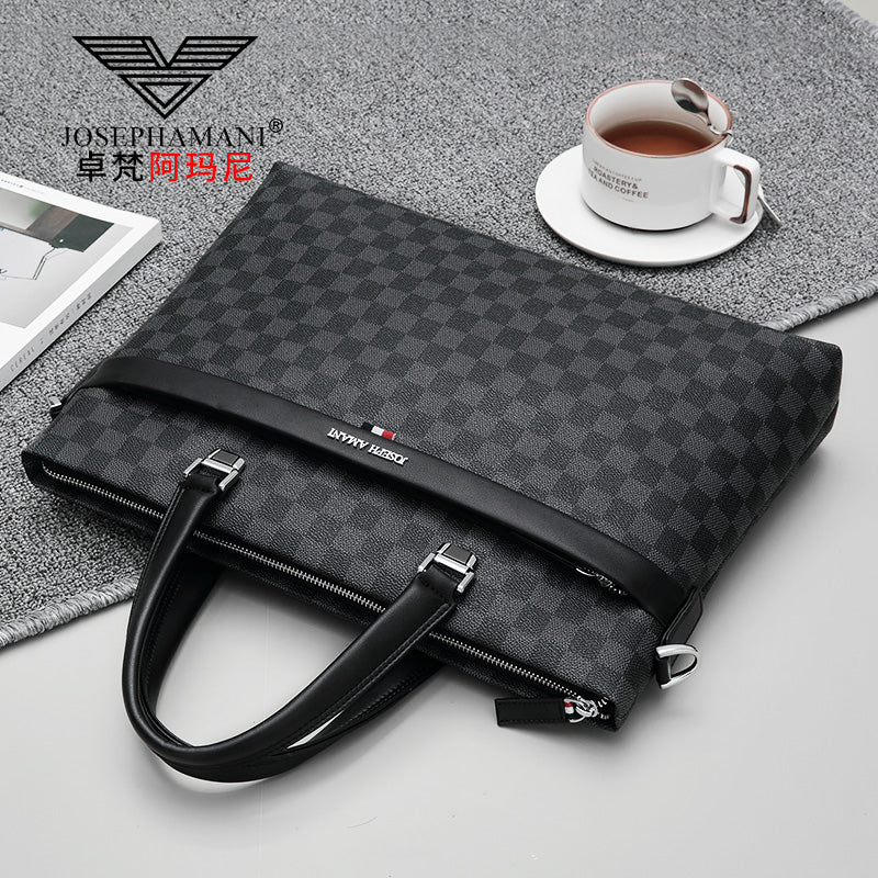 卓梵 阿玛尼男包手提包男士真皮横款公文包商务单肩斜挎出差包包