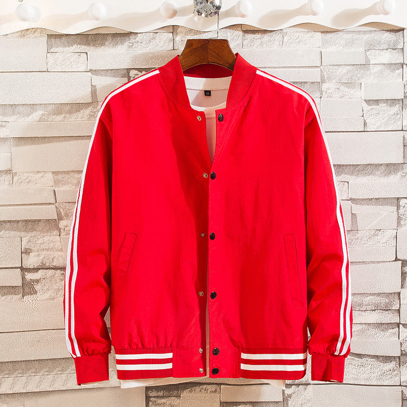 春秋季外套男士新款韩版潮流学生两条杠白色夹克棒球服薄款衣服男