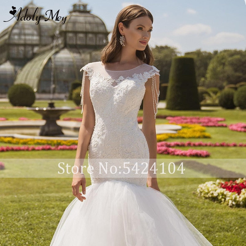 Scoop Neck Lace Up Mermaid Wedding Dresses 2020 Luxury Cap Sleeve Beaded Appliques Court Train Princess Wedding Gowns