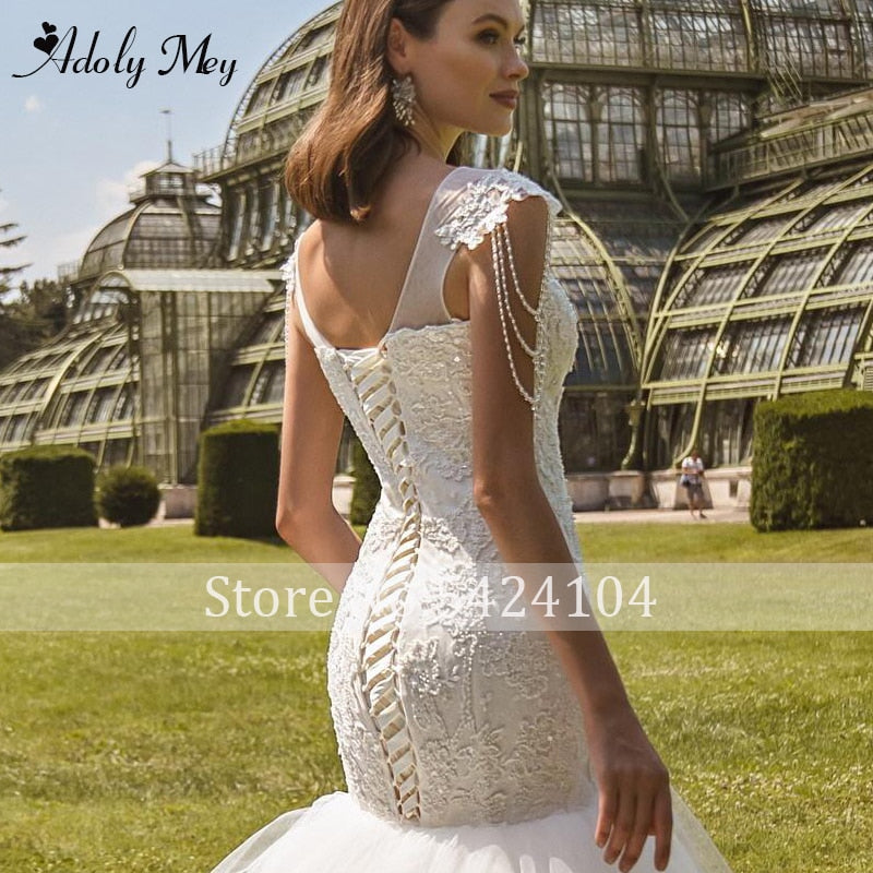 Scoop Neck Lace Up Mermaid Wedding Dresses 2020 Luxury Cap Sleeve Beaded Appliques Court Train Princess Wedding Gowns