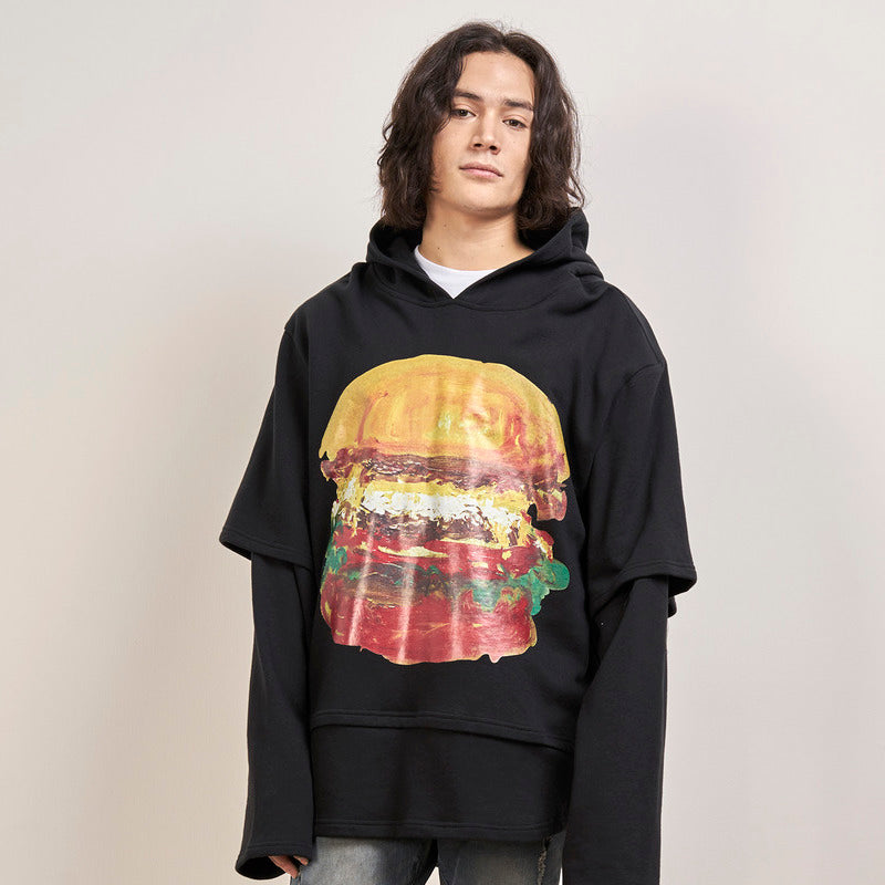 Cream SODA联名汉堡印花艺术卫衣 高街长袖T恤男士 潮牌