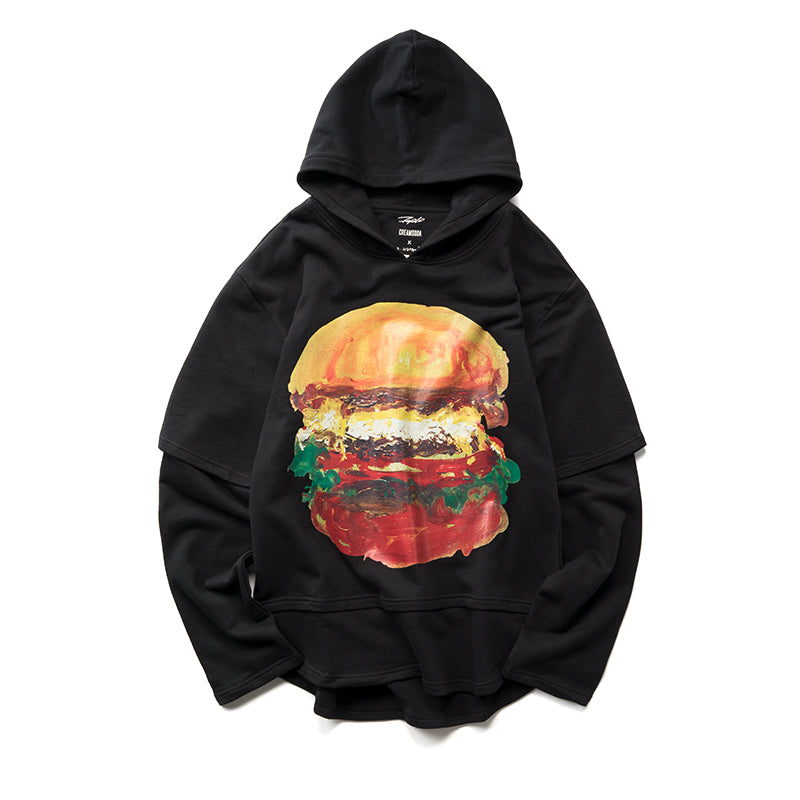 Cream SODA联名汉堡印花艺术卫衣 高街长袖T恤男士 潮牌