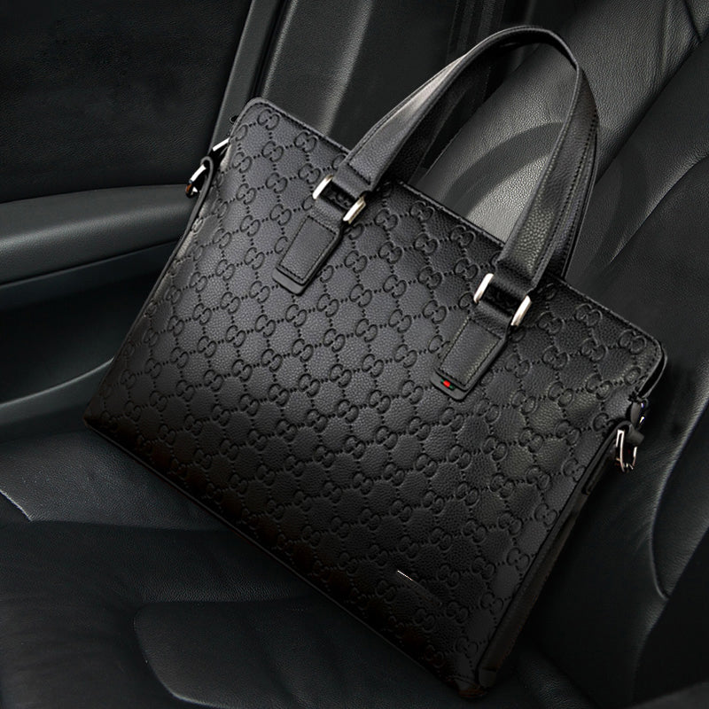 卓梵 阿玛尼男包手提包男士真皮横款公文包商务单肩斜挎出差包包