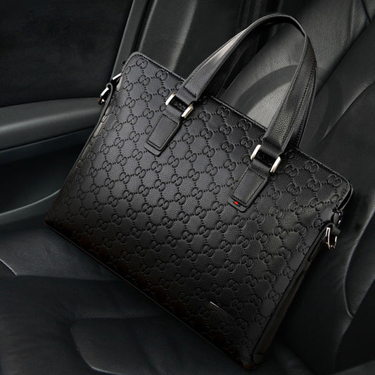 卓梵 阿玛尼男包手提包男士真皮横款公文包商务单肩斜挎出差包包