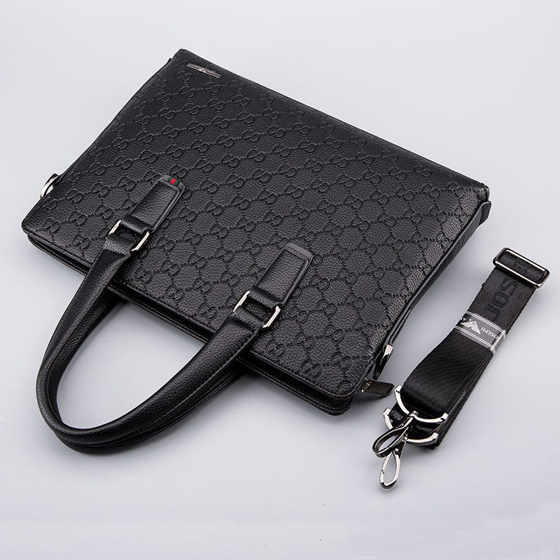 卓梵 阿玛尼男包手提包男士真皮横款公文包商务单肩斜挎出差包包