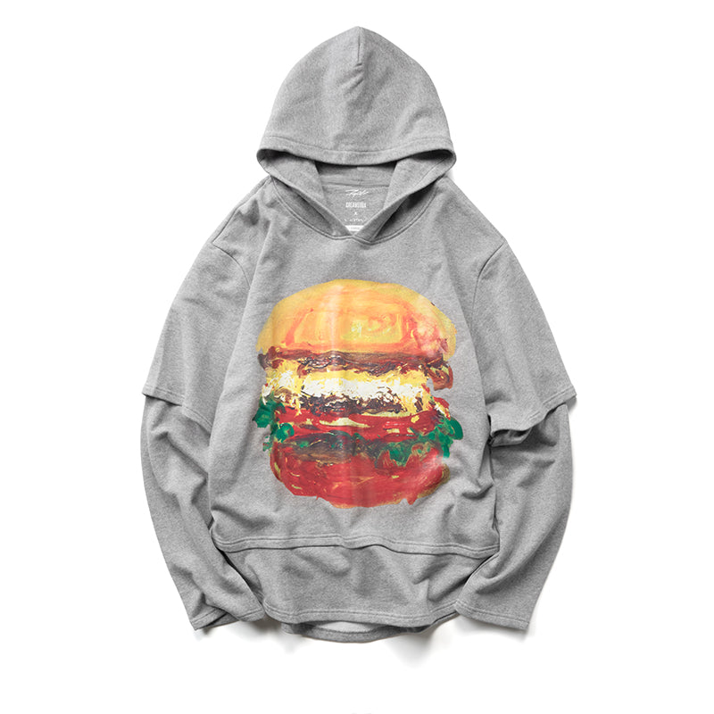 Cream SODA联名汉堡印花艺术卫衣 高街长袖T恤男士 潮牌