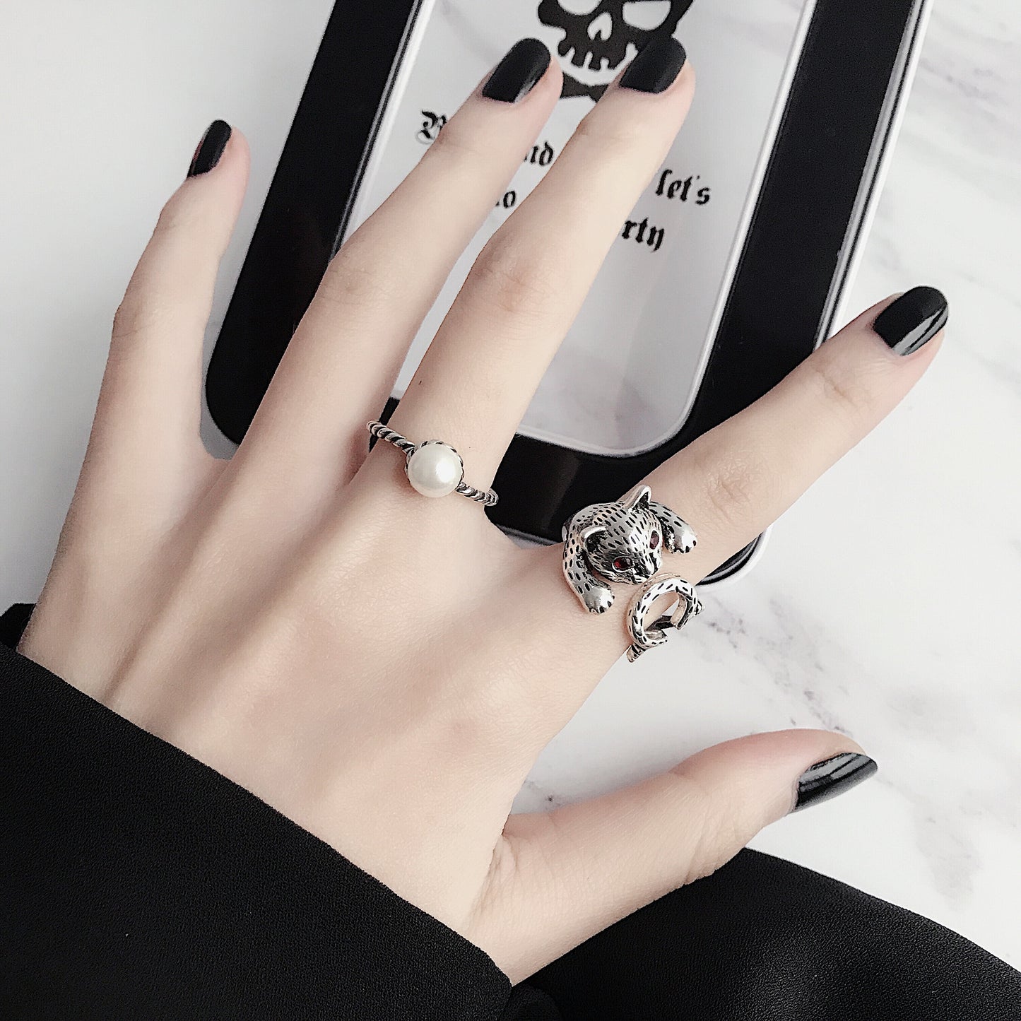 欧美混搭复古戒指女日韩简约潮流十字架朋克个性男女士开口食指戒