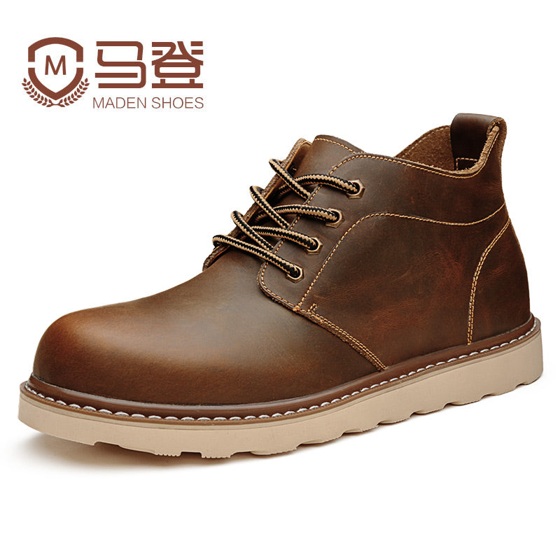 马丁靴夏季透气工装靴短靴英伦风潮流男靴百搭中帮男鞋靴子男高帮
