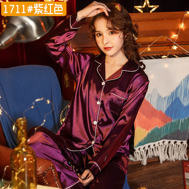 Fashion new version of the explosion of spring and summer ice silk girl long-sleeved pajamas factory direct three-piece super large size home service