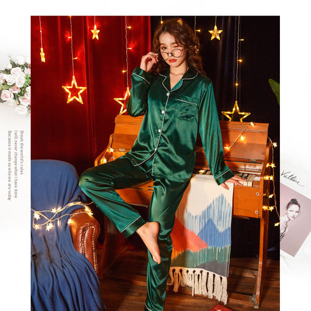 Fashion new version of the explosion of spring and summer ice silk girl long-sleeved pajamas factory direct three-piece super large size home service