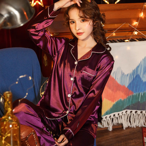 Fashion new version of the explosion of spring and summer ice silk girl long-sleeved pajamas factory direct three-piece super large size home service