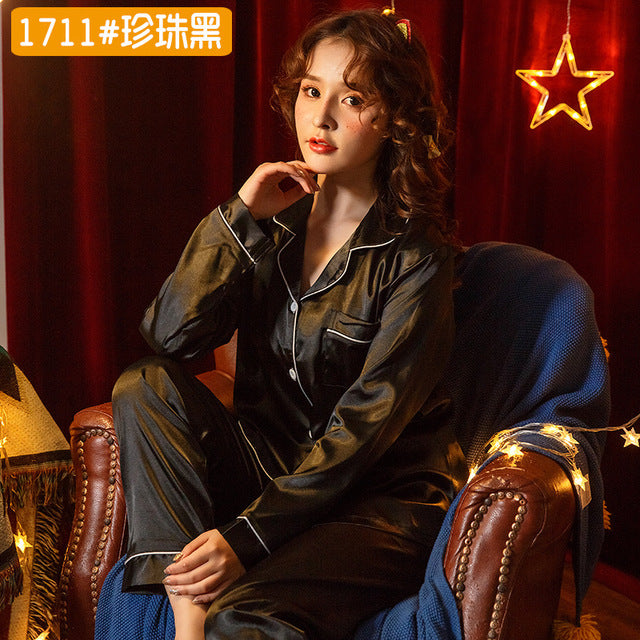 Fashion new version of the explosion of spring and summer ice silk girl long-sleeved pajamas factory direct three-piece super large size home service