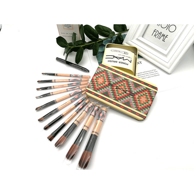 Iron box portable 12 makeup brush set beginner eyeshadow brush blush brush high gloss brush beauty tools